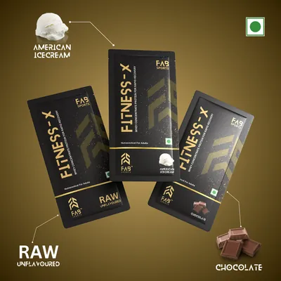 FAB SPORTS Fitness X Assorted Chocolate + American Ice Cream + Raw Unflavoured pack